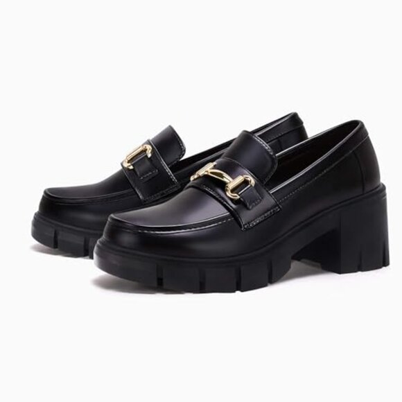 Chunky Platform Loafers Mid Heel Square Toe Lug Sole Dress Walking Shoes main image 0
